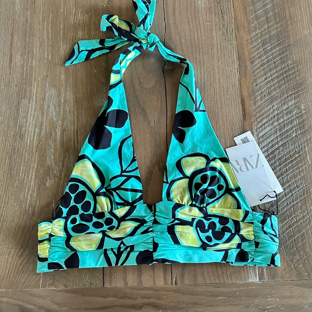 NWT Zara print Halter Crop Top Women’s Size Xsmall